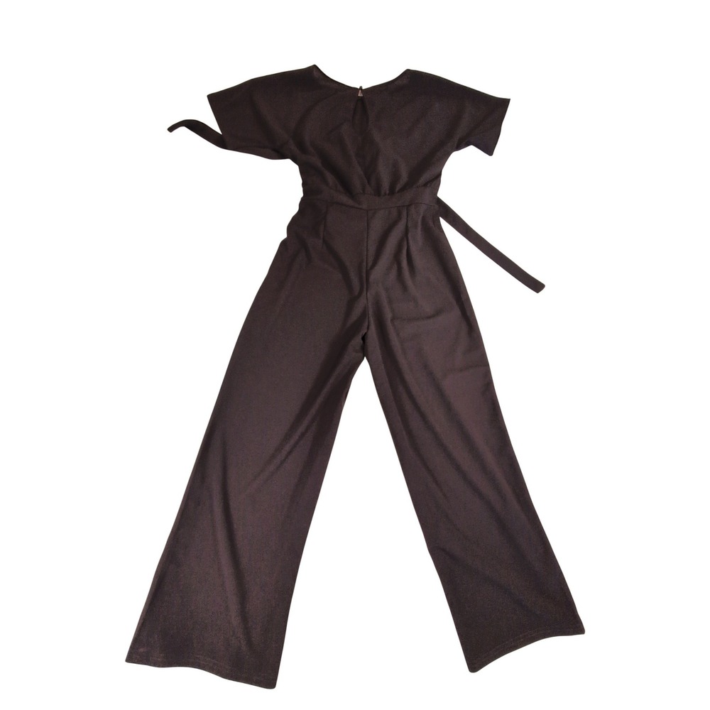 Women Short Sleeve Wide Leg Jumpsuit Charcoal Black XL Belted Stretch - Picture 3 of 10